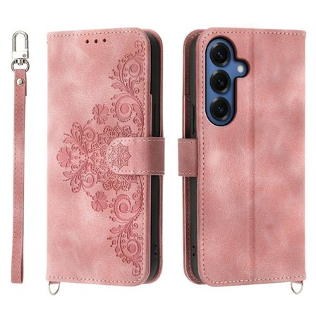 Samsung Galaxy S26 Plånboksfodral Blommönster Konstläder - Rosa