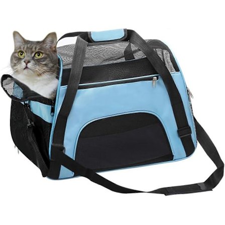 POWER Myk Sided Kjæledyrbærer for Hunder & Katter Komfort Flyselskap Godkjent Under Sete Reiseveske, for Små Dyr med Mesh Topp og Sider, BLÅ