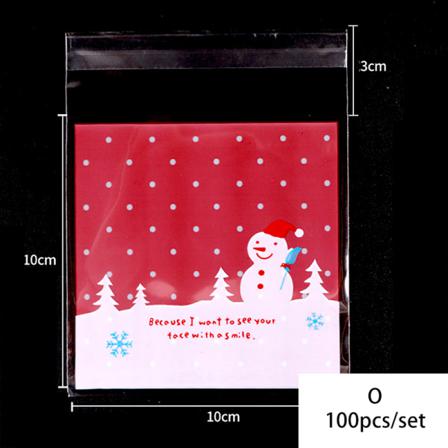 100st/pack Merry Christmas Cookie Candy Självhäftande Påsar Bak