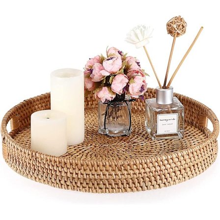 Bakke Dekorativ bakke lavet af rattan bakke med håndtag, (30×5cm),