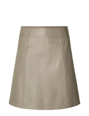 Slfnew Ibi Mw Leather Skirt B Noos Beige Selected Femme