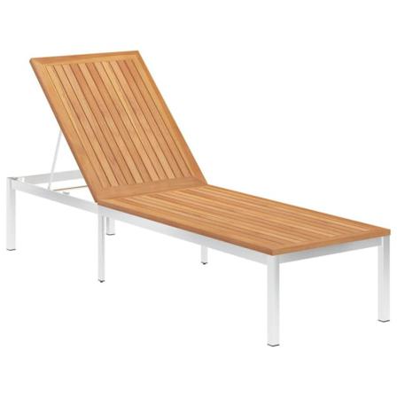 Vidaxl Solsäng Med Dyna Massivt Teakträ Och Rostfritt Stål Blå