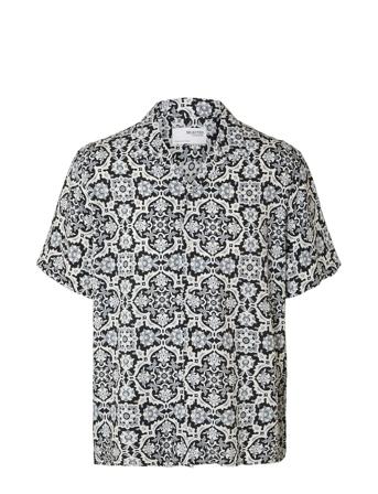 Slhrelaxvero Shirt Ss Aop B Tops Shirts Short-sleeved Blue Selected Homme