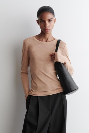 COS Women's Slim Merino Wool Top in Beige