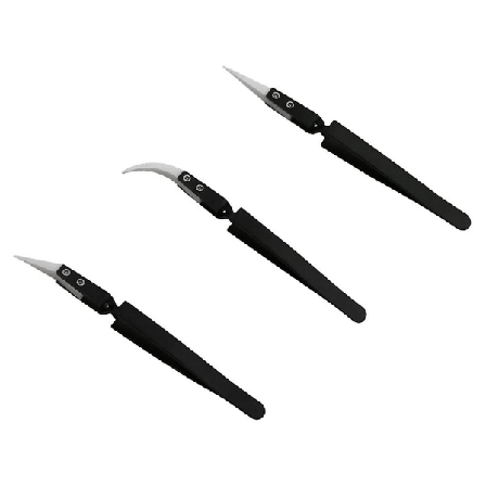 3 stk antistatiske inverterte keramiske pinsetter