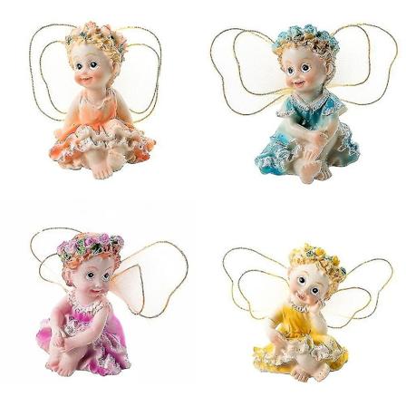 Farfi 4 st/set Fairy Garden Diy Blomster Änglar Prydnad Miniatyr Dekor Harts Figurer