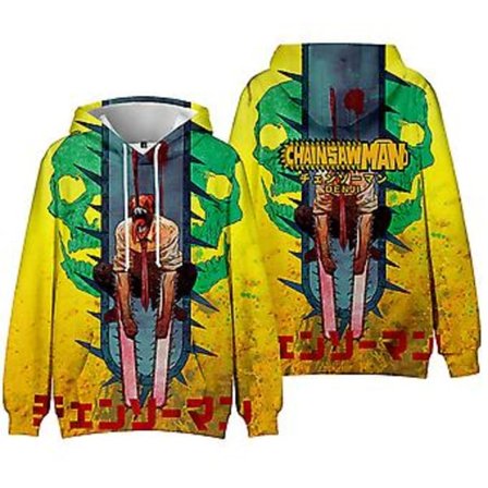 Unisex Chainsaw Man Anime Hoodie med Lange Ermer 3D Grafisk Trykk Gensergenser (XL B)