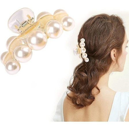 Hår Hollow Hårklemmer Metall Kloklemmer Sklisikre Klemmer Barrette Klemmer Tykk Hårnål Kvinner Jente (Stor Perle)