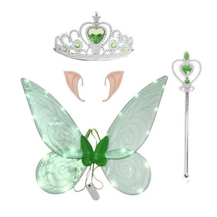 Light Up Butterfly Fairy Wings Kostym Set Elf Party Dress Up Girls Halloween kostymer W