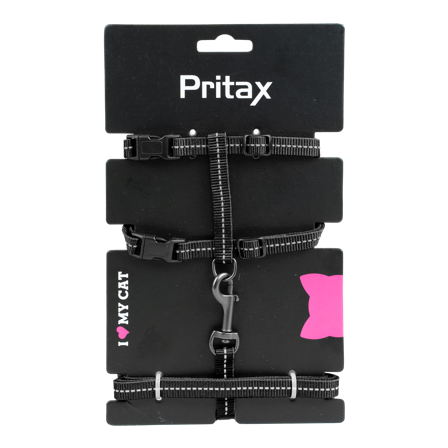 Pritax - Kattesele med bånd Maja Hals 22-35 cm Bryst 27-45 cm Bånd 10 mm x 120 cm Svart - Katt - Halsbånd - ZOO.no