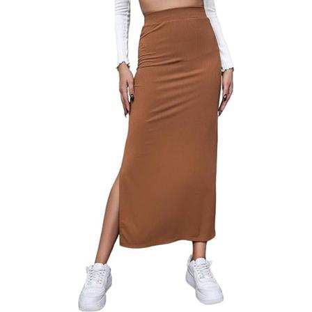 Kvinde Elastisk Talje Split Lår Rib Strik Lang Maxi Bodycon Blyantsnederdel