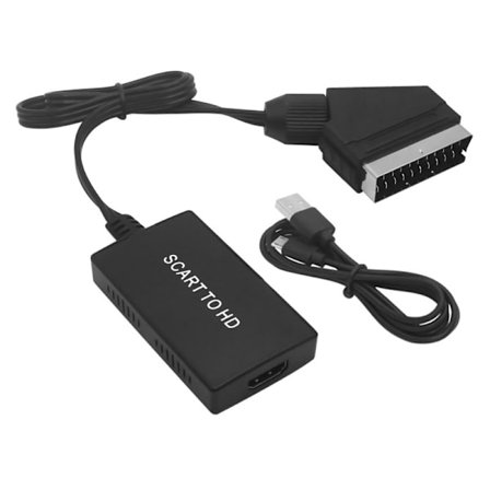 SCART til HDMI-konverter med kabel - kompatibel med TV-er, skjermer, projektorer og andre enheter, svart