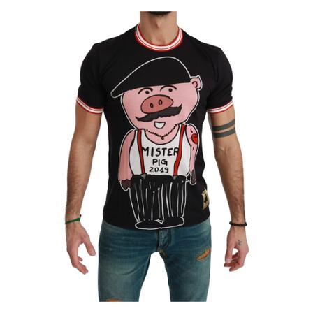 Dolce & Gabbana, 2019 Year of the Pig T-shirt Zwart, Heren, Maat:S