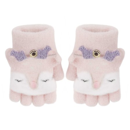Vinterhansker med fingermansjetter, konvertible flip strikkede magiske hansker, strekkbare halvfinger håndleddsvarmere for jenter 3-6 år gamle (rosa)
