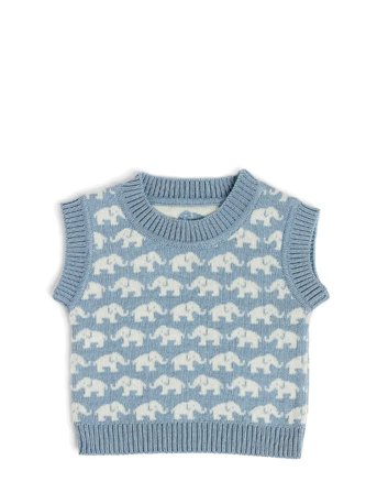 Vest, Ao Elephants, Merino Wool, Brown Blue Smallstuff