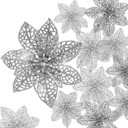 24 st Christmas Sparkle Julstjärna Blommor Konstgjorda Silber
