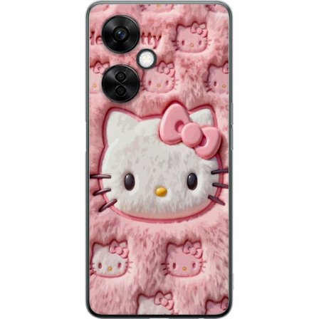 Kompatibelt Mobildeksel til OnePlus Nord CE3 Hello Kitty rosa fluffy bakgrunn med ikoniskt ansikt og kawaii-estetikk