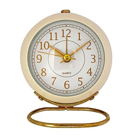 Liten bordklokke, klassisk bordklokke for barnerom, analog alarm, beige