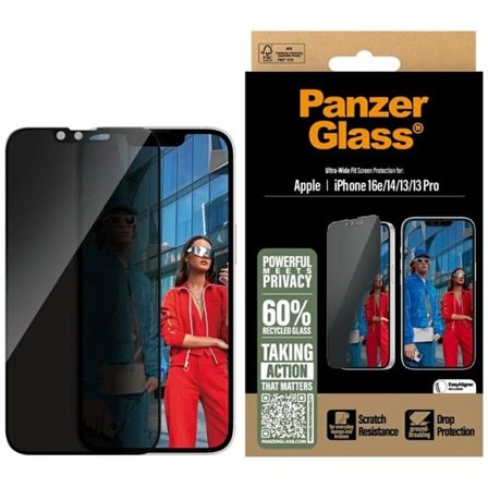 PanzerGlass Ultra-wide Fit Privacy Glass til iPhone 16e / 14 / 13 / 13 Pro