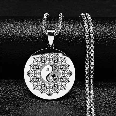 Om Mandala Rostfritt Stål Runt Halsband Meditation Vinylhänge Halsband Yoga Om Mandala Halsband