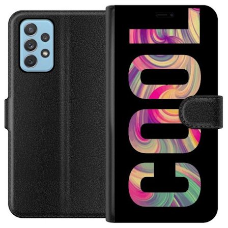 Kompatibelt Plånboksfodral till Samsung Samsung Galaxy A52 5G Modern typografisk konst med ordet LOVE i flytande regnbågsfärger mot svart bakgrund