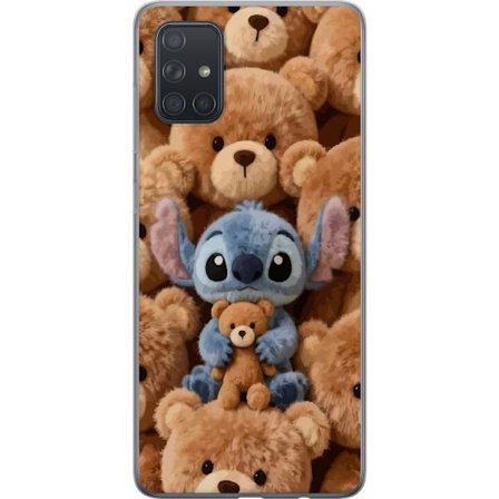Kompatibelt Mobildeksel til Samsung Galaxy A71 Stitch omgitt av brune teddybjørner med en liten teddybjørn i fanget i en søt og koselig kawaii-design