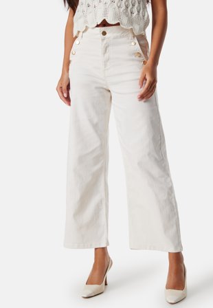 VILA Viemma High Waist wide button jeans Egret Klær