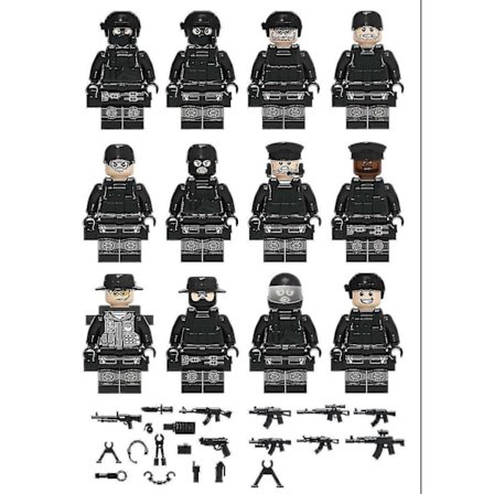 12pcs Black Swat Police Minifigure Building Block Accessories Military Toy