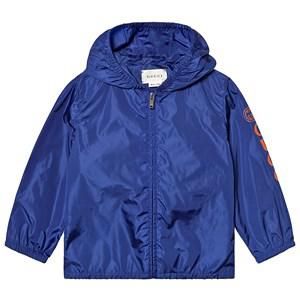 Kids - Gucci Navy Logo Sleeve Hooded Windbreaker with Tiger Print Back 12-18 months - Coats and jackets - 12-18 months - Navy