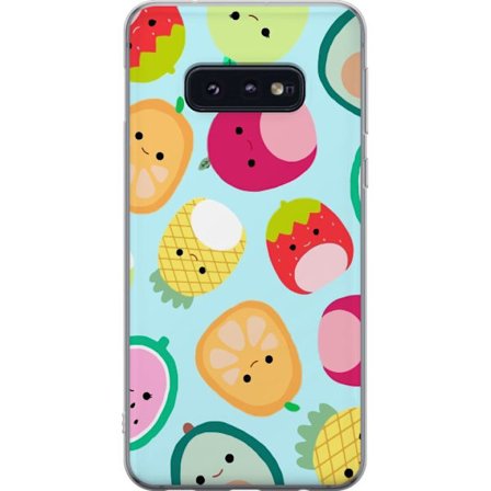 Yhteensopiva Puhelinkuori Samsung Galaxy S10e Kawaii-hedelmien kuvioita, kuten mansikkaa, sitruunaa, ananasta ja avokadoa vaaleansinisellä taustalla