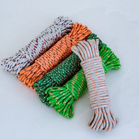 Sæt med 5 flerfarvede tørresnore, plastbelagt ståltråd, diameter 4 mm, flerfarvet, 10 meter, tilfældige farver