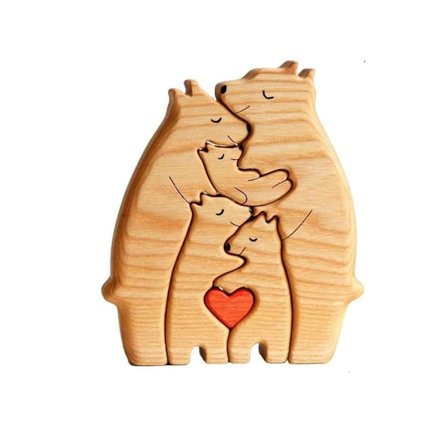 Träbjörnsfamilj Staty Djurstaty 5-PERSONERS FAMILJ