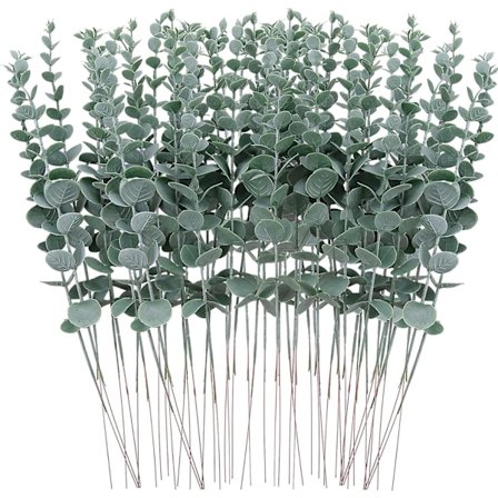 Pakke med 48 grågrønne kunstige eucalyptusgrene blade eucal