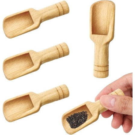 4 stk. treskjeer i tre, små øser, mini bambusskjeer, badesalt, saltskjeer, naturlig øse for godteri, honning, krydder, sukker, tepulver