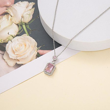 Akvamarin Fe Stil Simulerad Diamant Nyckelben Kedja Med Diamant Hänge Halsband För Kvinnor (rosa)