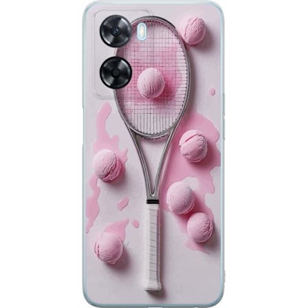 Kompatibel Mobilcover til OnePlus OnePlus Nord N20 SE Rosa glaskugler og tennisketsjer i et kreativt stillbillede med legende popfølelse og moderne d