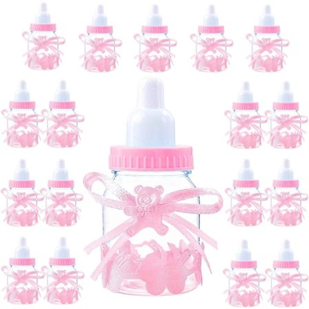 24 Godisburkar Dop Godisflaska, Baby Girl Baby Shower Deko