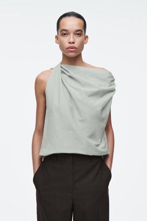 COS Women's Draped Cotton-Silk Top in Grey