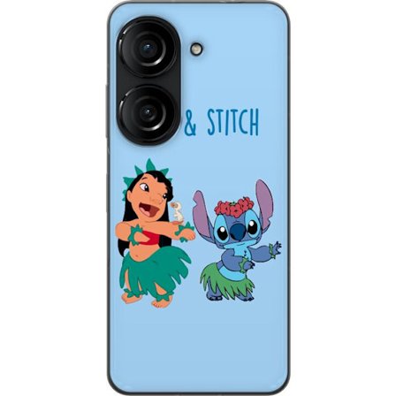Kompatibel Mobilcover til Asus Zenfone 10 Farverig illustration af Lilo og Stitch, der danser hula i græsskjorter