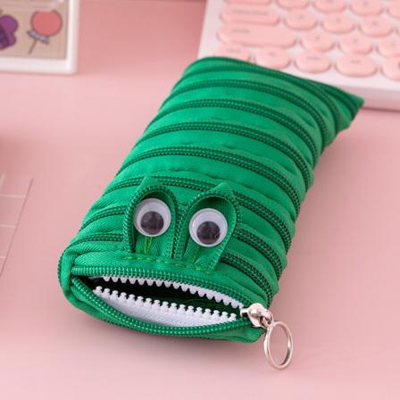 En grøn sød larve monster en lynlås pen taske, 21cm × 9cm st