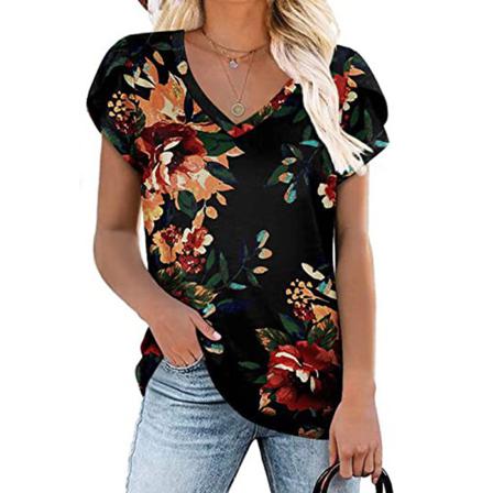 Print T-shirt För Kvinnor Med Blommönster