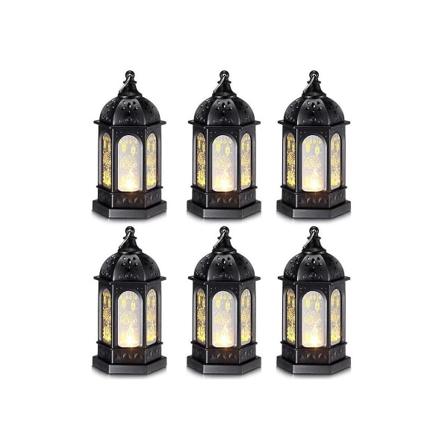 6 stk. Mini Ramadan Lys Mubarak Lanterne Led Eid Mubarak Lanterne Måne Stjerne Lys Midterstykke Dekoration