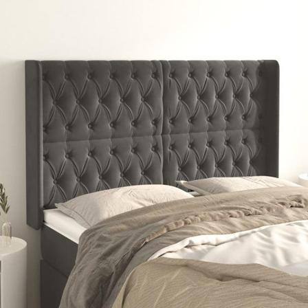 Vidaxl Huvudgavel Med Kanter Mörkgrå 163x16x118/128 Cm Sammet Grå