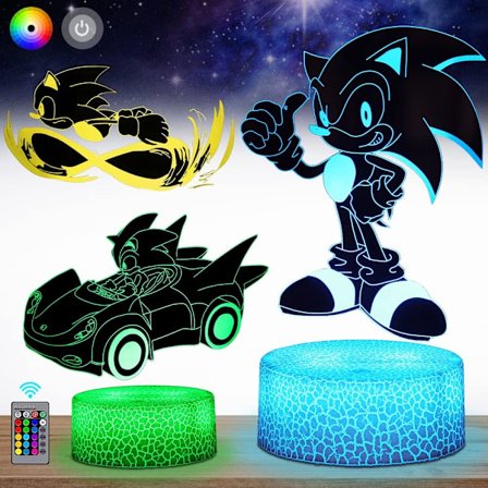 3D Sonic Natlampe, Sonic Legetøjs Anime Lampe 16 Farveskift Dekorationslampe med Fjernbetjening Kreativ Gave til Drenge Piger Fødselsdag Jul