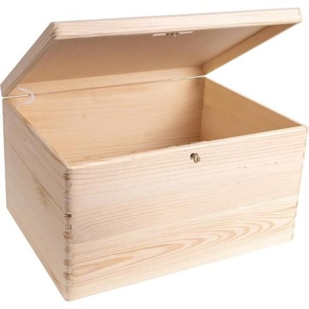 Förvaringslåda - CREATIVE DECO - Omålad - 40 x 30 x 24 cm - Med lås och nyckel - Naturträ