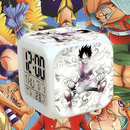 Anime Alarm Clock One Piece Led Kvadratklokke Digital Alarmklokke Med Tid, Temperatur, Alarm, Dato [dB}