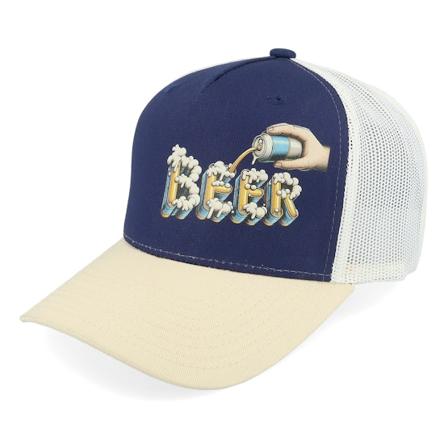 Iconic - Bleu trucker Casquette - Beer Logo Navy/Ivory/Sand A-frame Trucker @ Hatstore