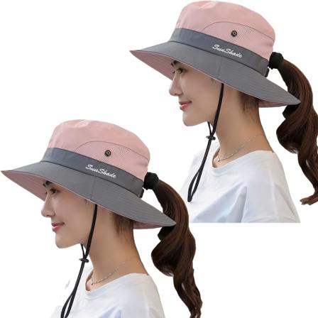 Solhatt Dame Herre 3u201d Bred Brätte UPF 50+ Fiske Strand Bucket Hats 2Pink