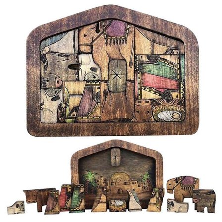 Krippe Trepuslespill Sett Baby Jesus Krybbe Figurer Statue