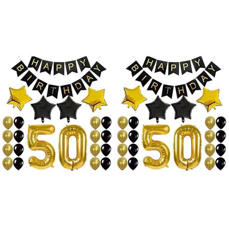 2x 50-års fødselsdagsfest pynt sæt Happy Birthday ballon banner nummer "50" balloner Mylar folie og